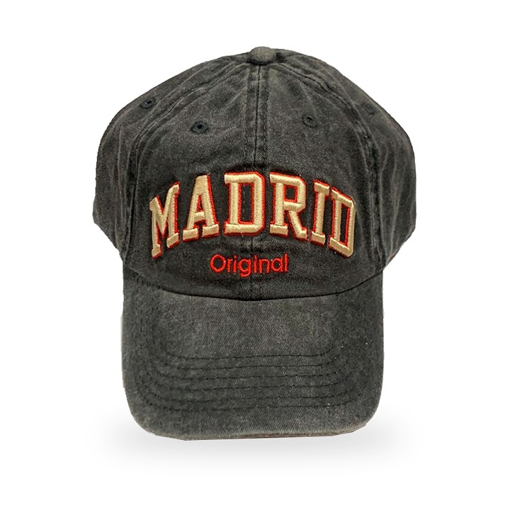Cap Robin Ruth „Madrid Original“ aus schwarzem Denim, rot-weiß gestickt