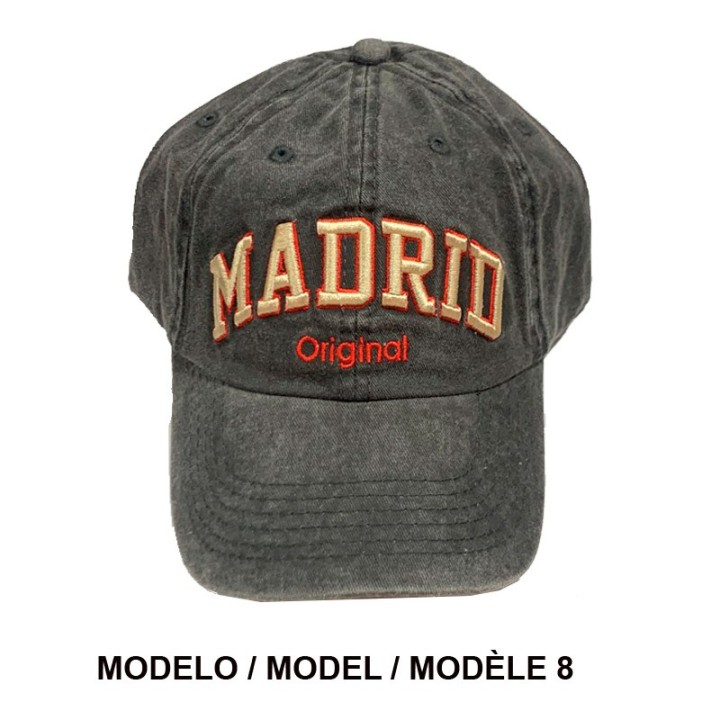 Washed denim black vintage baseball cap embroidered Madrid Original in red and white - Spain souvenir