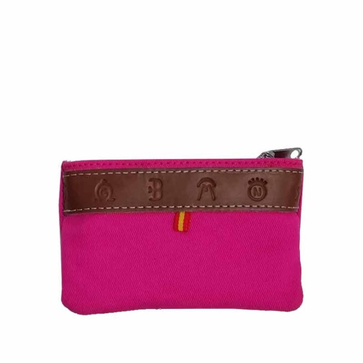 Fuchsia fabric coin purse with cattle branding irons pattern, bullfighting cape pink wallet