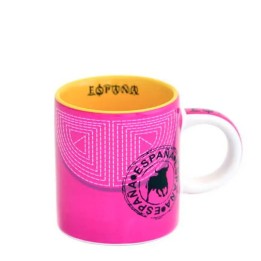 Ceramic bullfighting mug pink and yellow bullfighter cape design with Spain bull 400 ml - ZiNGS