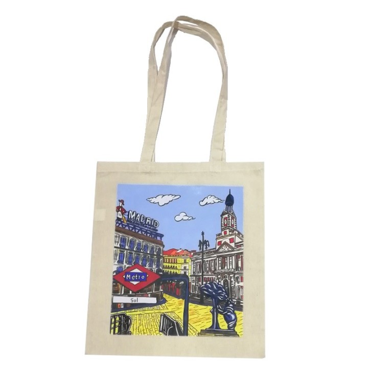 Sac en tissu « Souvenirs de Madrid » la Puerta del Sol, tote bag shopping souvenir d'Espagne