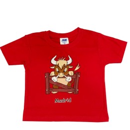 T-shirt de criança vermelha com touro zangado (1 a 11 anos)