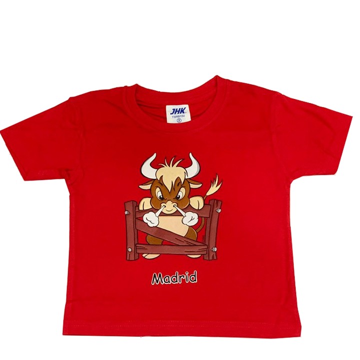 Maglietta rossa per bambini con toro arrabbiato (da 1 a 11 anni)