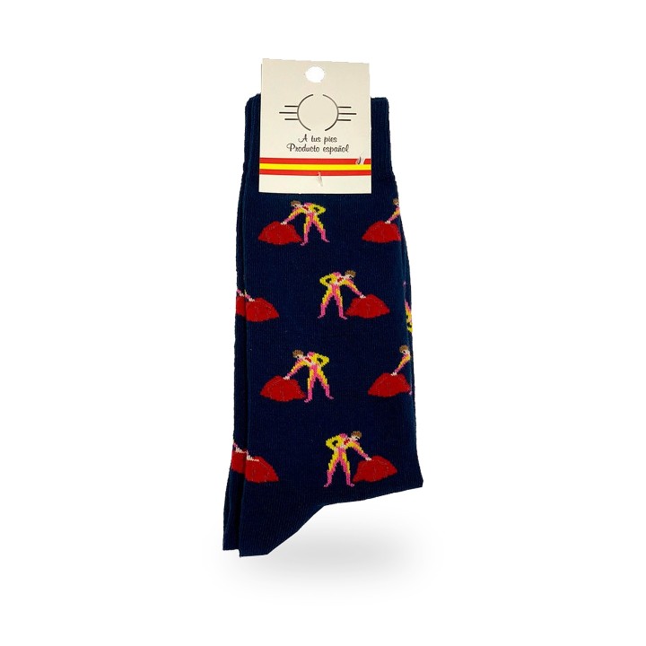 Stierkampf-Socken mit Torero-Figuren in Marineblau