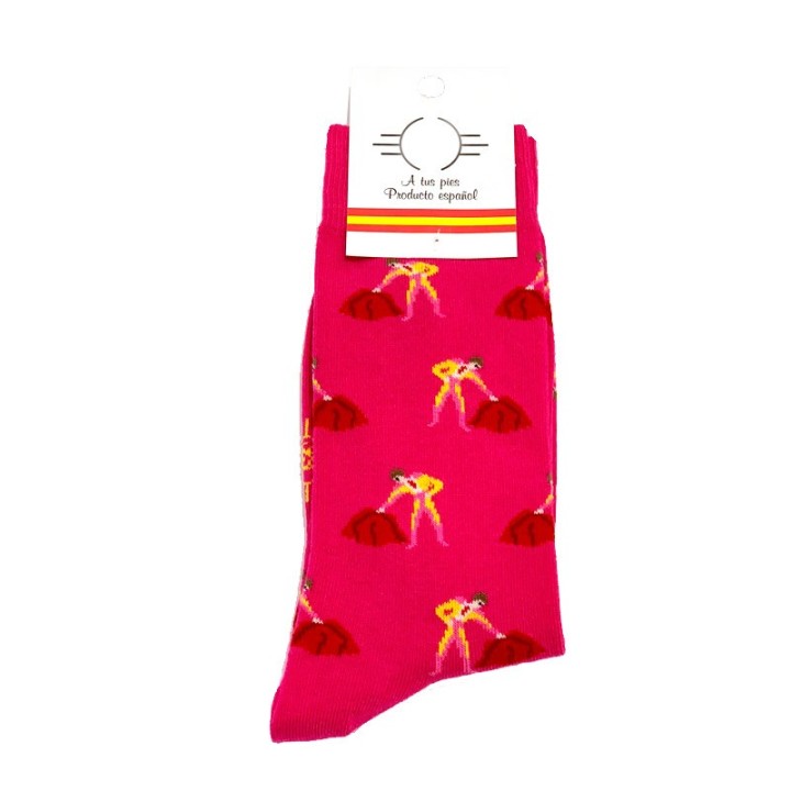 Calcetines taurinos pases de torero color fucsia algodón peinado media pierna - ZiNGS
