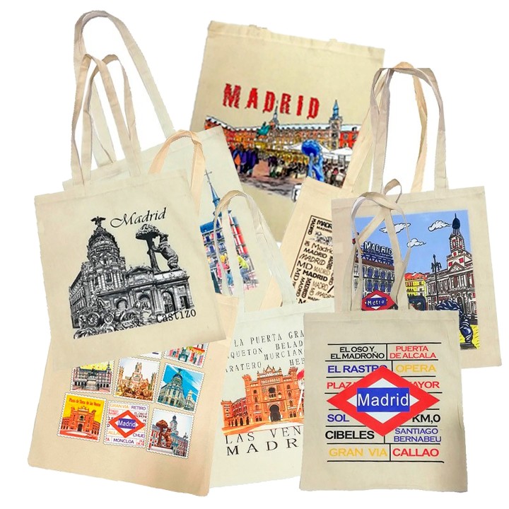 Souvenirs of Madrid canvas tote bag, seven designs