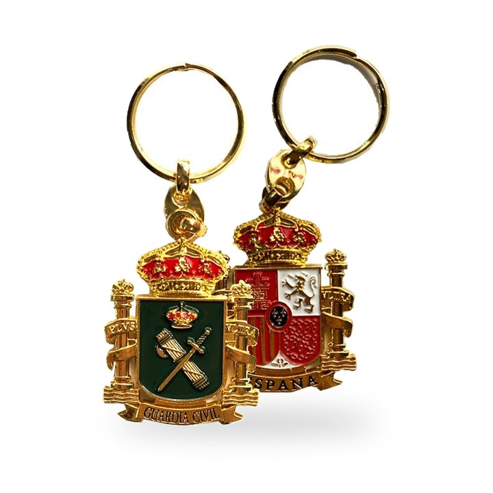 Schlüsselanhänger Guardia Civil und spanisches Wappen aus goldfarbenem Metall
