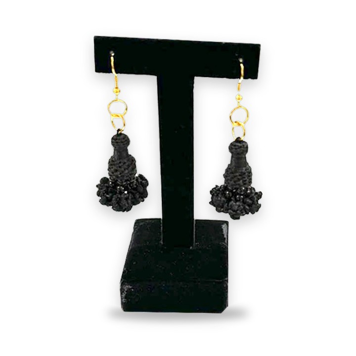 Bullfighting tassel earrings in jet black