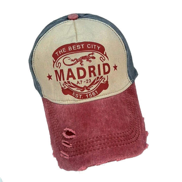 Boné com pala Madrid bicolor, vermelho e bege