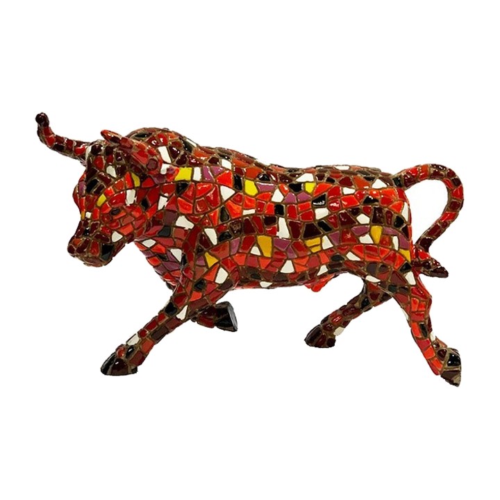 Stierfigur im orangefarbenen Mosaik von Barcino – Ansicht 2