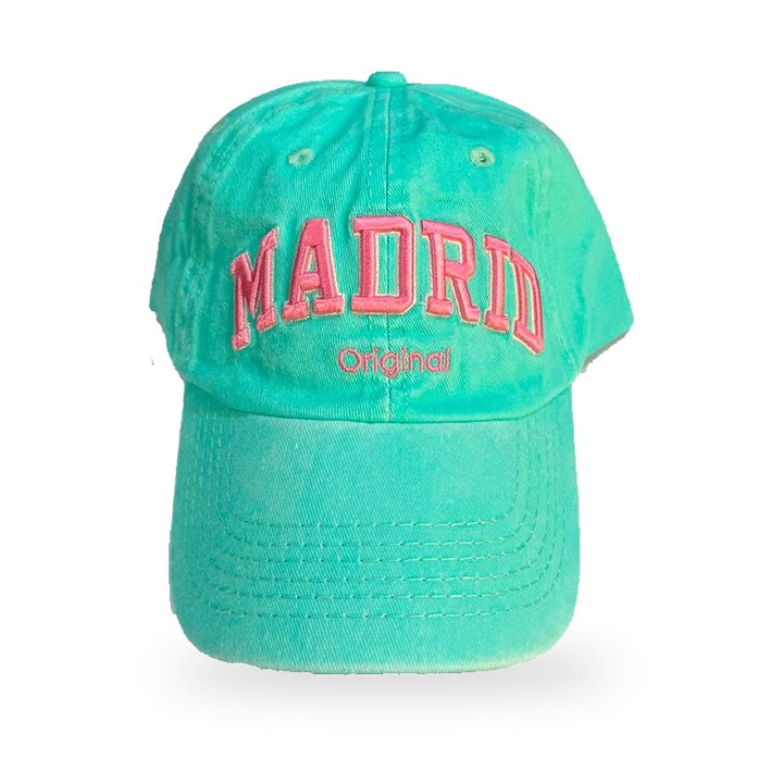 Cappellino Robin Ruth «Madrid Original» in velluto verde turchese, ricamo rosa