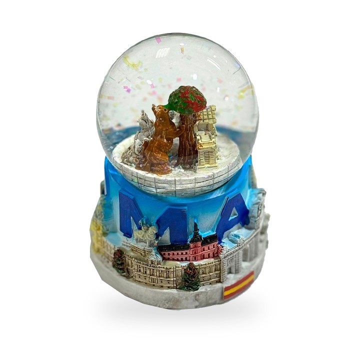 Bola de neve com colagem de monumentos de Madrid e base de resina