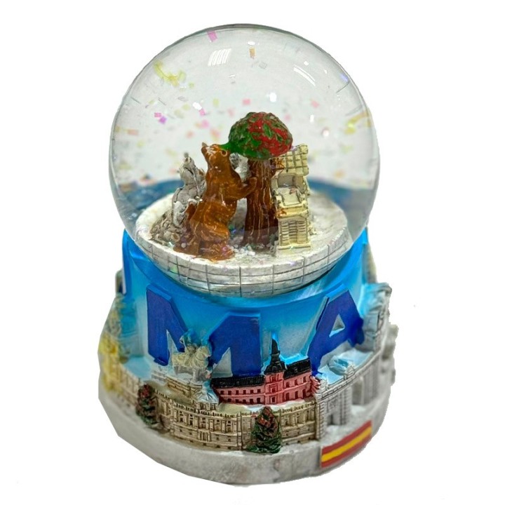 Madrid landmarks collage snow globe, Spanish city monuments tourist souvenir