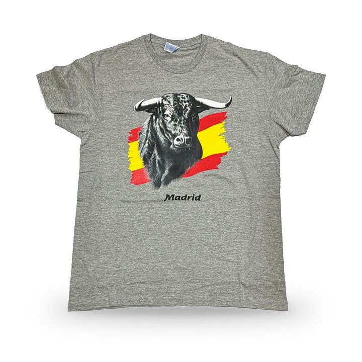 T-shirt con toro nero sulla bandiera spagnola per adulto