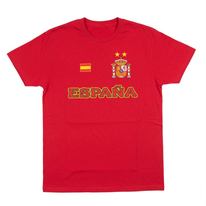 T-shirt vermelha Seleção de Espanha 2026 com emblema e bandeira