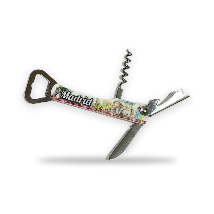 Madrid souvenir multi-tool with bottle opener and corkscrew