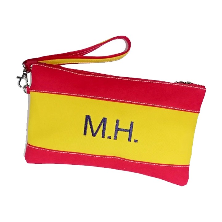 Personalisierte Clutch mit spanischer Flagge, aus Segeltuch mit Schlaufe