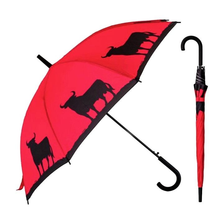 Guarda-chuva do touro de Osborne vermelho e preto com pega de bengala