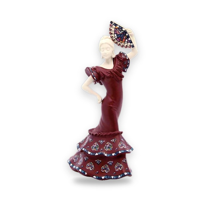 Figura de sevillana mini con abanico de Nadal, color rojo