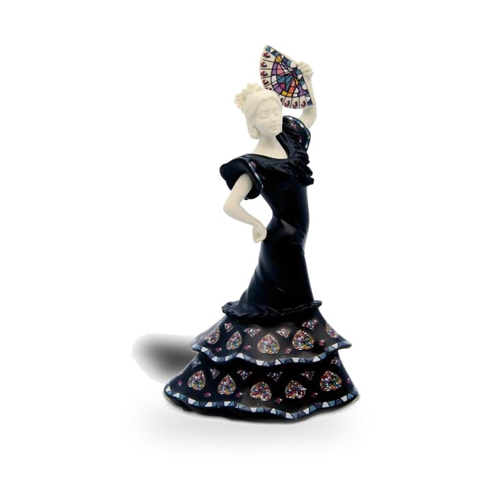 Mini-Figur Sevillana-Tänzerin mit Fächer von Nadal in Schwarz