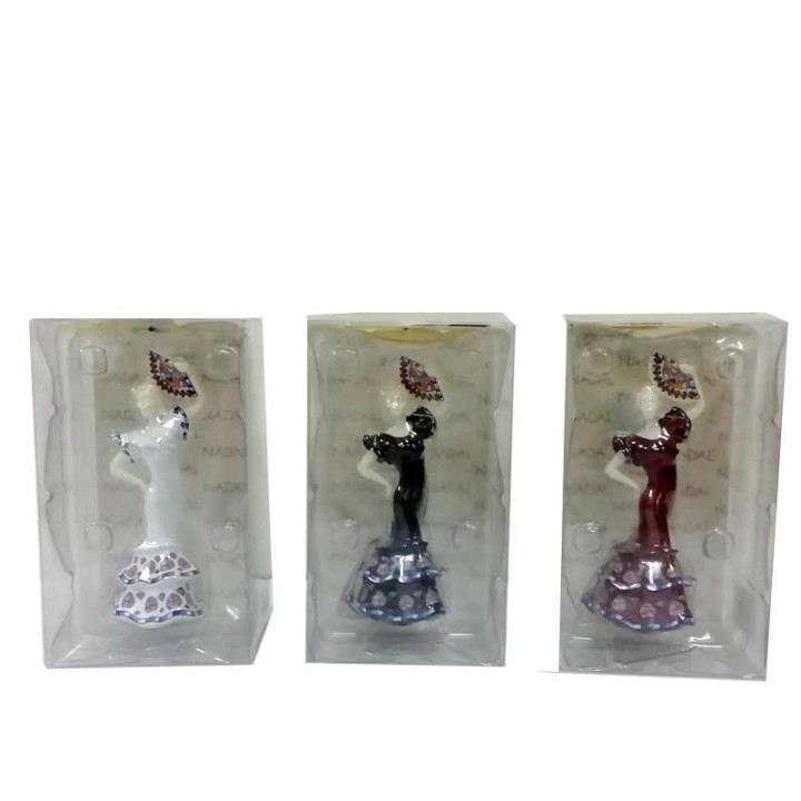 Figurita sevillana de ceramica con abanico Creaciones Nadal colores rojo blanco y negro 9,8 cm - ZiNGS