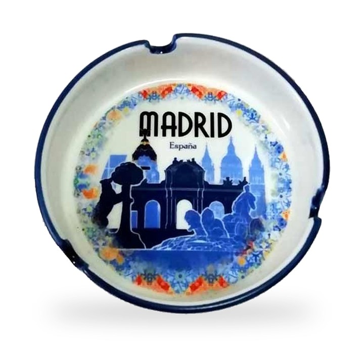 Porzellan-Aschenbecher aus Madrid mit Puerta de Alcalá und Cibeles