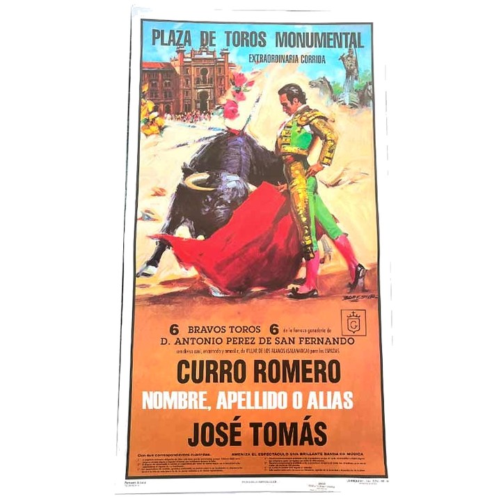 Cartaz de tourada com o seu nome, modelo Curro Romero e José Tomás