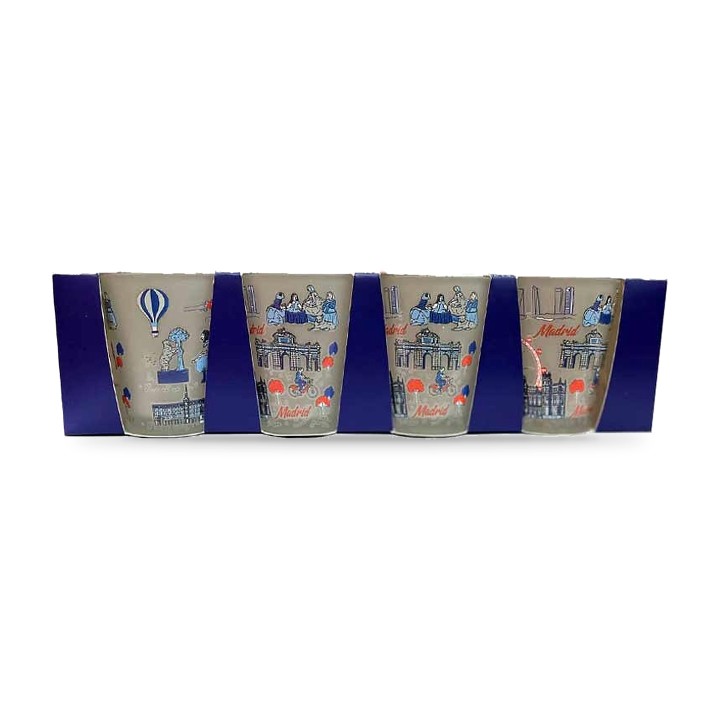 Conjunto de 4 copos de shot Souvenirs de Madrid com caixa