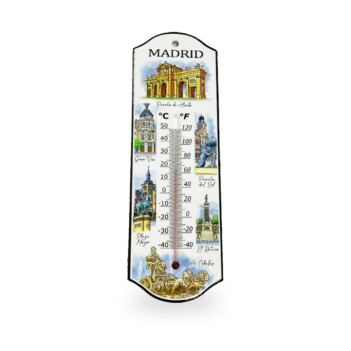 Wandthermometer aus Keramik Souvenirs de Madrid mit Sehenswürdigkeiten