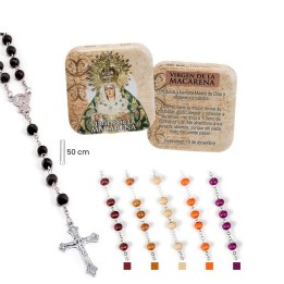 Rosenkranz der Virgen de la Macarena aus Holz in der Metalldose