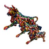 Barcino galloping bull figurine in multicoloured mosaic