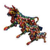 Figurine taureau au galop en mosaïque multicolore Barcino