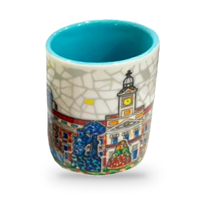Copo de shot Monumentos de Madrid em trencadís, azul
