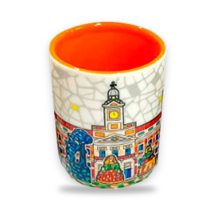 Monuments of Madrid ceramic shot glass, orange