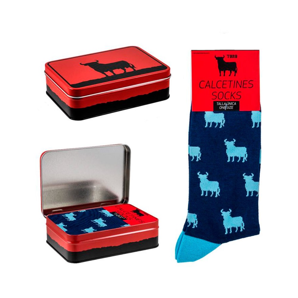 Osborne Bull socks in a metal box