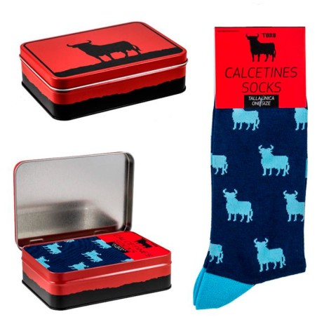 Osborne Bull socks in a metal box