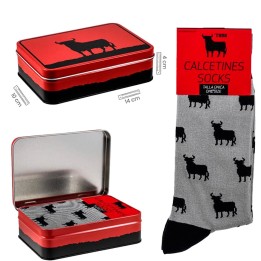 Socken mit Osborne-Stier in Grau, mit Geschenkdose