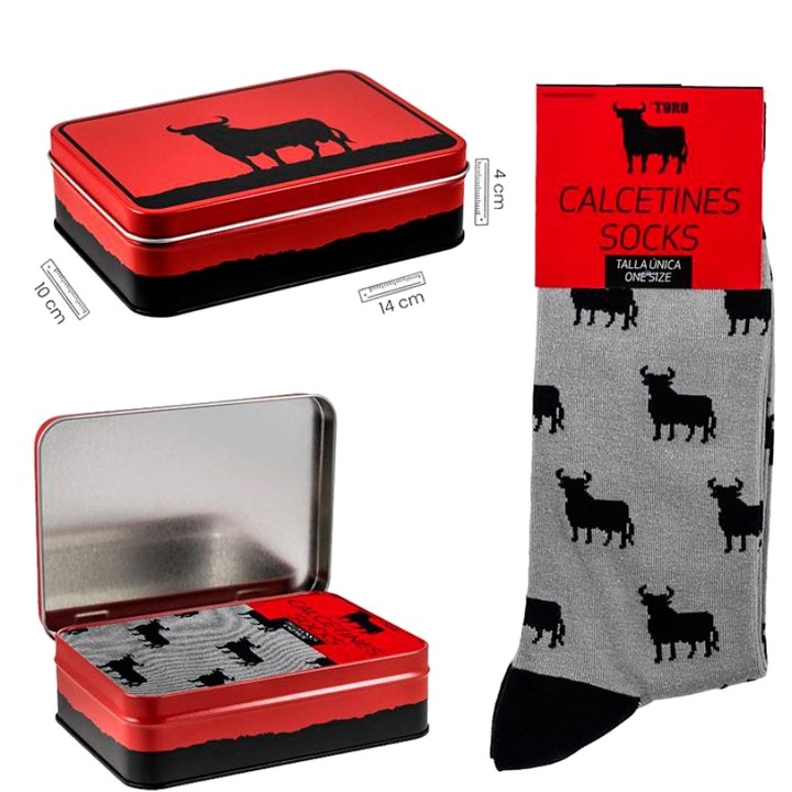 Socken mit Osborne-Stier in Grau, mit Geschenkdose