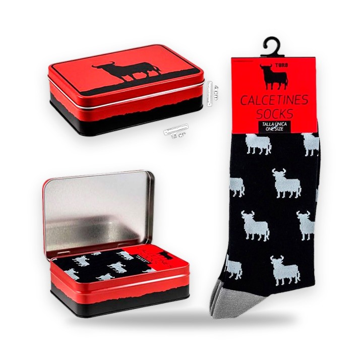 Chaussettes taureau d'Osborne noir et gris, avec leur boîte cadeau