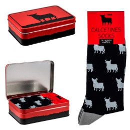 Osborne Bull socks in a metal box