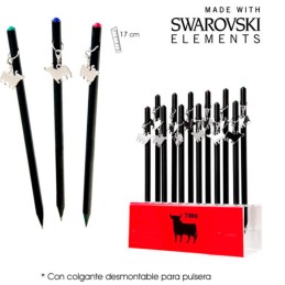 Crayon noir, taureau argenté et Swarovski