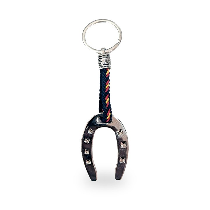 Porta-chaves de ferradura de cavalo em azul e com a bandeira de Espanha