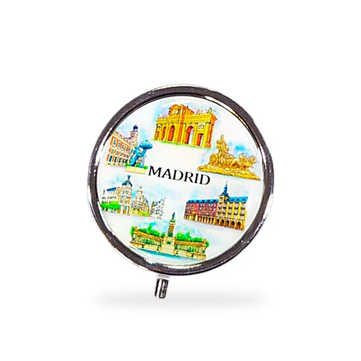 Caixa para comprimidos Monumentos de Madrid, modelo redondo
