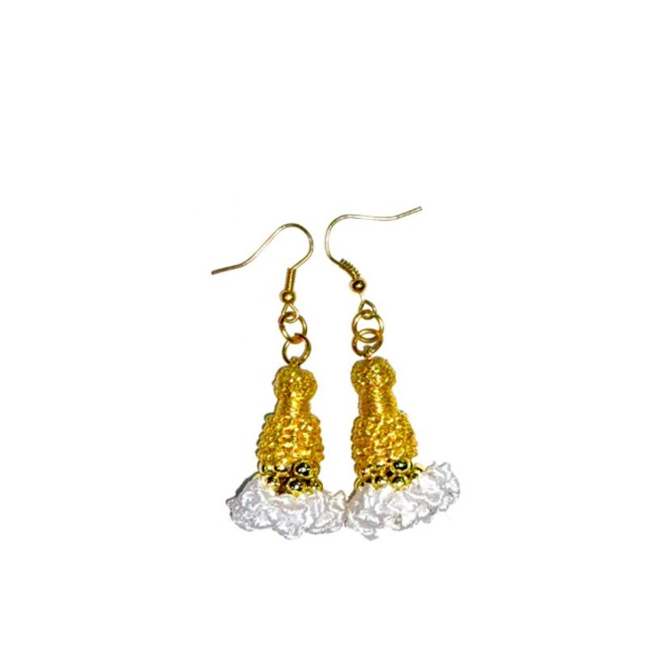 Bullfighting earrings "matador suit tassels" gold and white