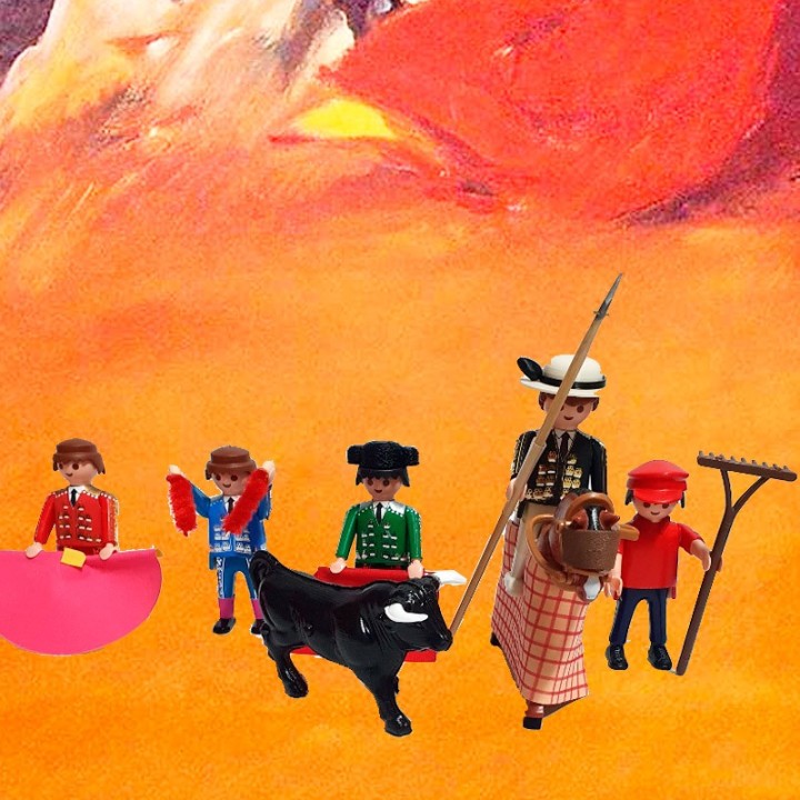 Pack taurino completo 3- toreros+picador+trastos+arenero+toro
