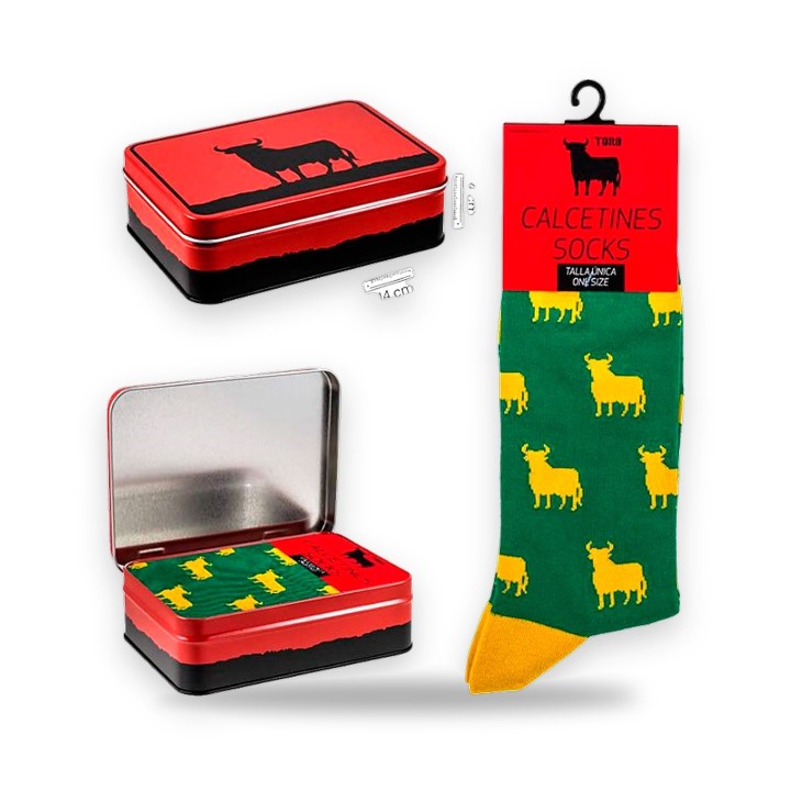 Calcetines del Toro de Osborne en verde con el toro en amarillo