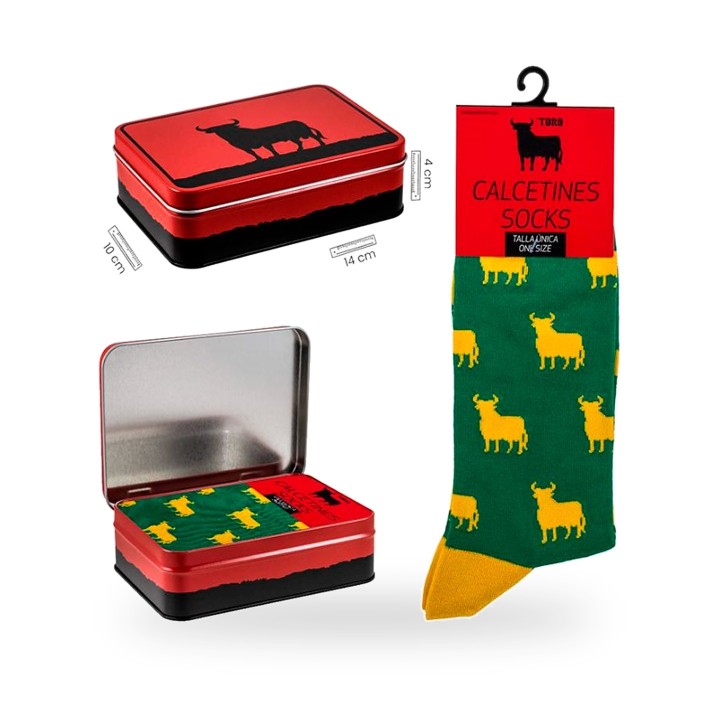 Socken mit Osborne-Stier in Grün, mit dem Stier in Gelb