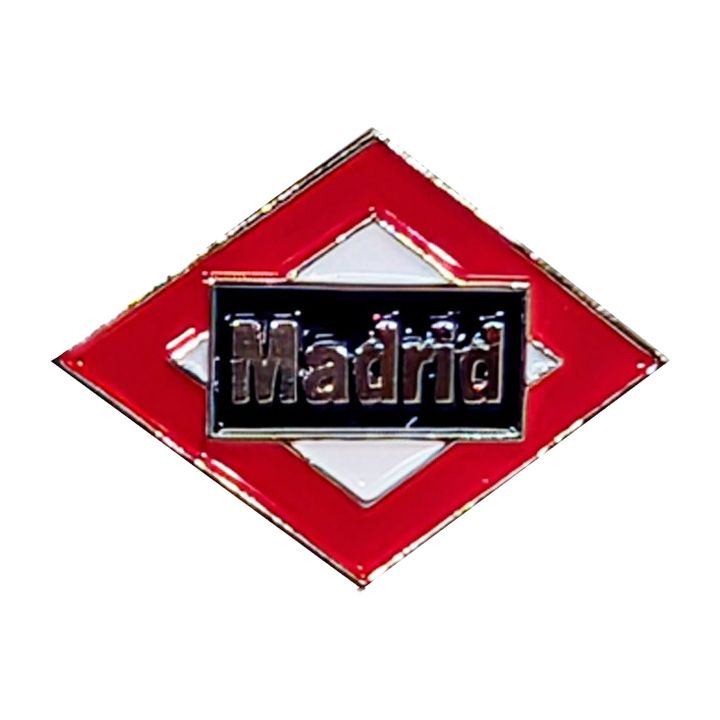 Pin del Metro de Madrid con el rombo esmaltado en rojo y blanco