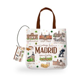 Faltbare Tasche Madrid Acuarela aus Nylon mit Hülle