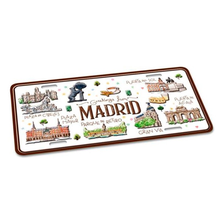 Blechschild Madrid Acuarela im Nummernschild-Stil, 30 x 15 cm